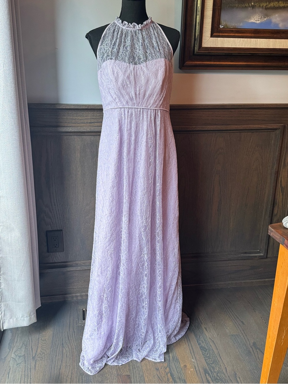 David's Bridal Lilac Lace Halter Gown 12 EUC